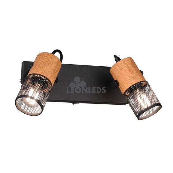 Aplique LED de madera vintage 2 focos Tosh de Trio Lighting| aplique metálico marrón y negro| LeonLeds Iluminación