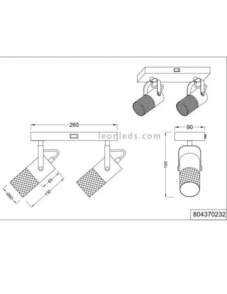 Tosh Vintage Madeira LED Wall Light 2 Lâmpadas por Trio Lighting| medidas para parede ou parede | Leon Iluminação LED