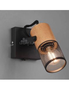 Luz de parede de madeira LED vintage 1 lâmpada Tosh por Trio Lighting| candeeiro de parede metálico castanho e preto | Leon Ilum 2