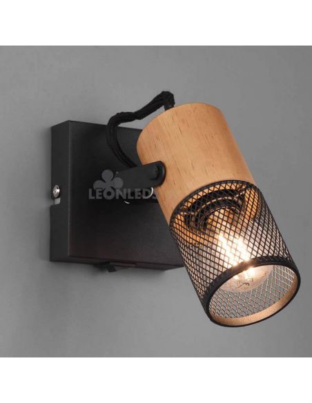 Aplique LED de madera vintage 1 foco Tosh de Trio Lighting| aplique focos orientables| LeonLeds Iluminación