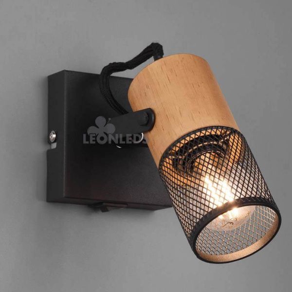 Applique Murale LED Vintage en Bois 1 Ampoule Tosh par Trio Lighting | appliquer des spots orientables | Éclairage LeonLeds