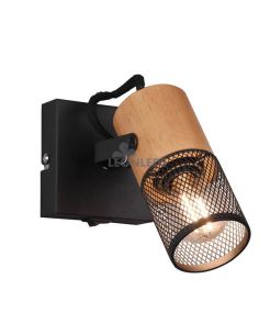 Luz de parede de madeira LED vintage 1 lâmpada Tosh por Trio Lighting| candeeiro de parede metálico castanho e preto | Leon Ilum