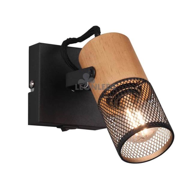 Applique Murale LED Vintage en Bois 1 Ampoule Tosh par Trio Lighting | applique métallique marron et noire | Éclairage LeonLeds