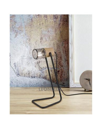 Lámpara de sobremesa LED de madera vintage Tosh de Trio Lighting| lámpara mesa mesita| LeonLeds Iluminación