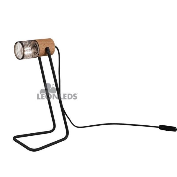 Candeeiro de mesa LED de madeira vintage Tosh da Trio Lighting| candeeiro metálico castanho e preto | Leon Iluminação LED