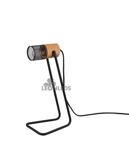 Candeeiro de mesa LED de madeira vintage Tosh da Trio Lighting| lâmpada industrial retrô | Leon Iluminação LED