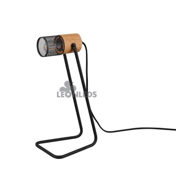 Lampe de table LED en bois vintage Tosh de Trio Lighting | lampe industrielle rétro | Éclairage LeonLeds