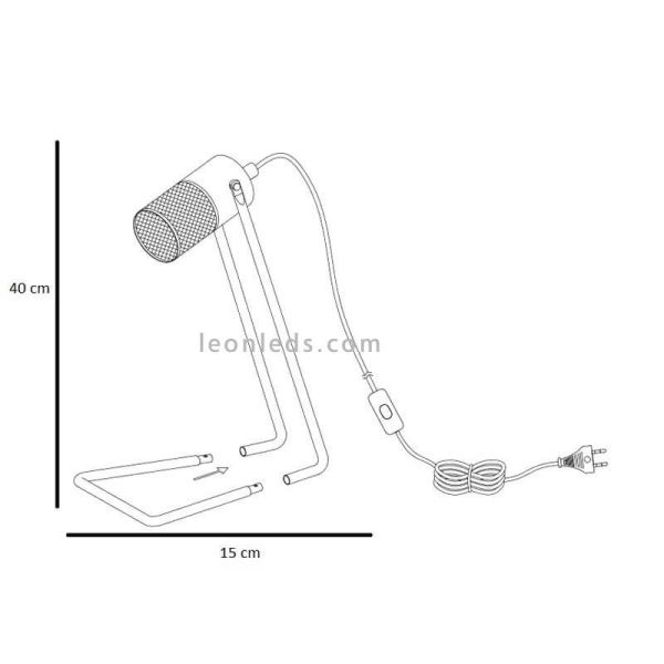 Candeeiro de mesa LED de madeira vintage Tosh da Trio Lighting| medidas para parede ou parede | Leon Iluminação LED