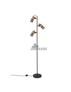 Lámpara de pie LED de madera y metal vintage Tosh 3xE14 de Trio Lighting| lámpara metálica marrón y negra| LeonLeds Iluminación 2