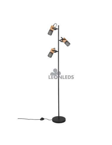 Lámpara de pie LED de madera y metal vintage Tosh 3xE14 de Trio Lighting| lámpara de pie foco orientable| LeonLeds Iluminación