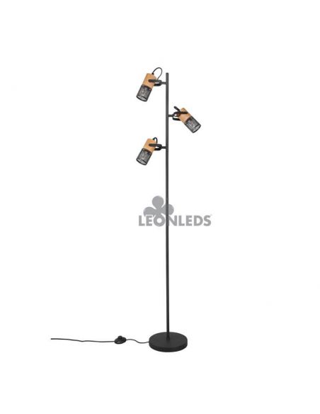 Lámpara de pie LED de madera y metal vintage Tosh 3xE14 de Trio Lighting| lámpara de pie foco orientable| LeonLeds Iluminación