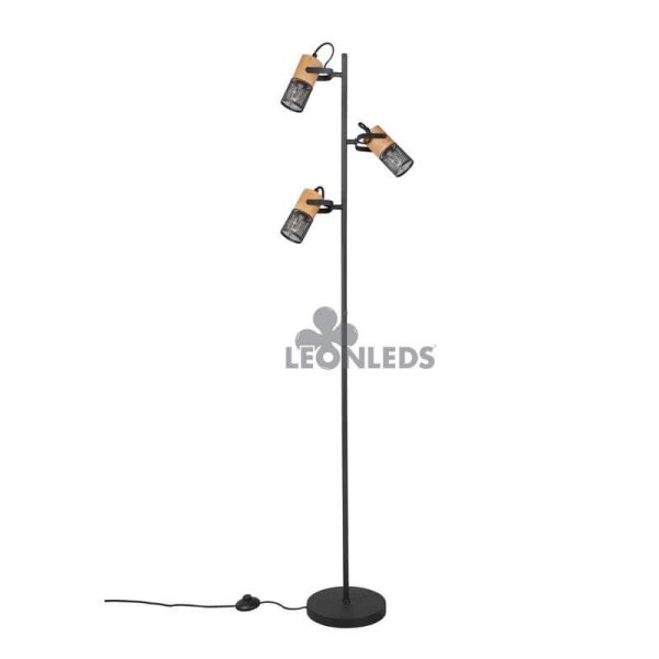 Lámpara de pie LED de madera y metal vintage Tosh 3xE14 de Trio Lighting| lámpara de pie foco orientable| LeonLeds Iluminación