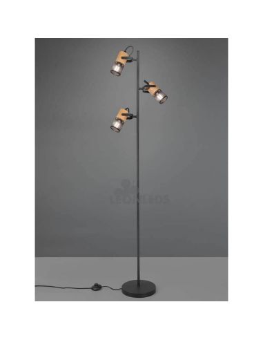 Lámpara de pie LED de madera y metal vintage Tosh 3xE14 de Trio Lighting| lámpara pie alta| LeonLeds Iluminación