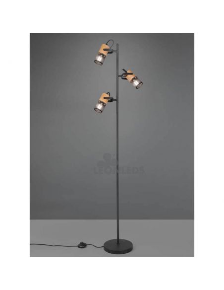 Lámpara de pie LED de madera y metal vintage Tosh 3xE14 de Trio Lighting| lámpara pie alta| LeonLeds Iluminación