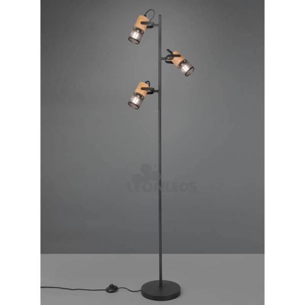 Lámpara de pie LED de madera y metal vintage Tosh 3xE14 de Trio Lighting| lámpara pie alta| LeonLeds Iluminación