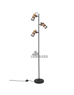 Lámpara de pie LED de madera y metal vintage Tosh 3xE14 de Trio Lighting| lámpara metálica marrón y negra| LeonLeds Iluminación