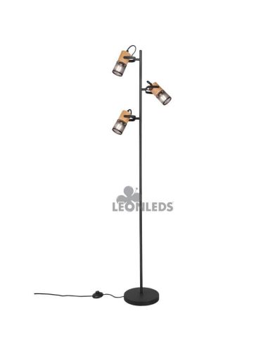 Lámpara de pie LED de madera y metal vintage Tosh 3xE14 de Trio Lighting| lámpara metálica marrón y negra| LeonLeds Iluminación