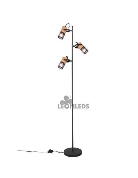 Lámpara de pie LED de madera y metal vintage Tosh 3xE14 de Trio Lighting| lámpara metálica marrón y negra| LeonLeds Iluminación