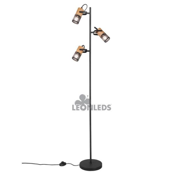 Lámpara de pie LED de madera y metal vintage Tosh 3xE14 de Trio Lighting| lámpara metálica marrón y negra| LeonLeds Iluminación