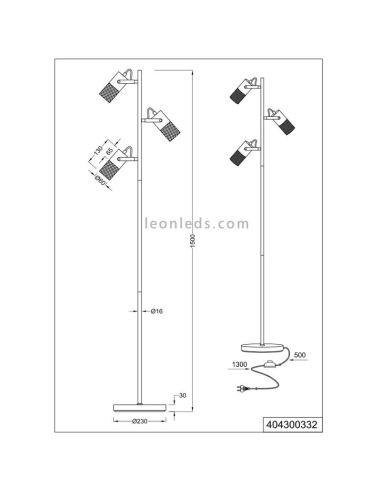 Vintage Tosh 3xE14 Madeira e Metal Lâmpada de chão LED da Trio Lighting| medidas para hall de entrada | Leon Iluminação LED