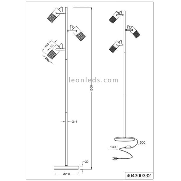 Lámpara de pie LED de madera y metal vintage Tosh 3xE14 de Trio Lighting| medidas para salon entrada| LeonLeds Iluminación
