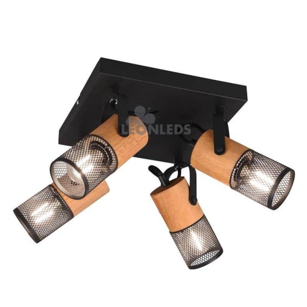 Lámpara de pie LED de madera y metal vintage Tosh 3xE14 de Trio Lighting| lámpara de pie foco orientable| LeonLeds Iluminación