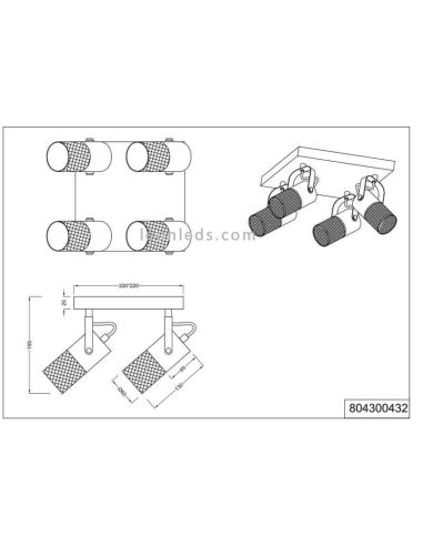Plafonnier LED Vintage Tosh 4xE14 en Bois et Métal de Trio Lighting | mesures pour hall d'entrée | Éclairage LeonLeds