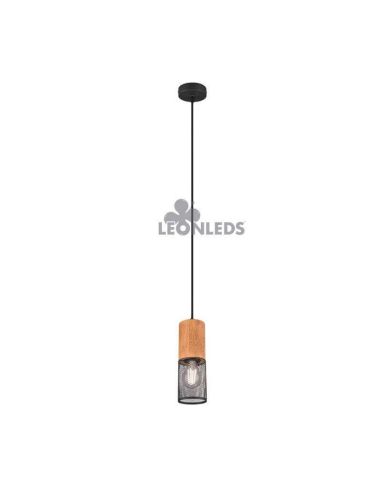 Lámpara colgante LED vintage de madera y metal Tosh 1xE27 de Trio Lighting|metálica marrón y negra| LeonLeds Iluminación