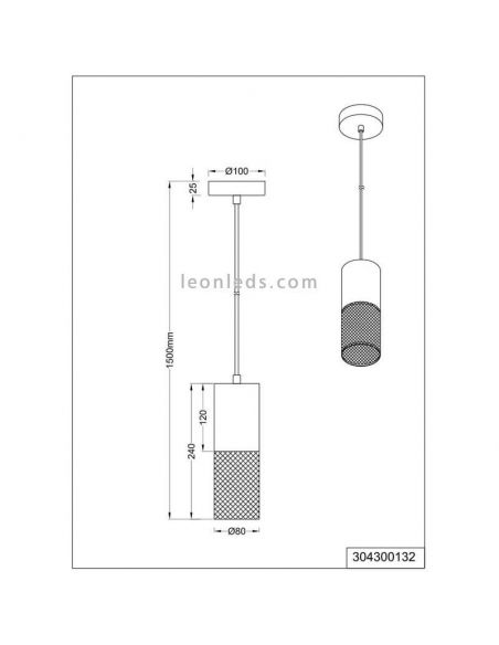 Lámpara colgante LED vintage de madera y metal Tosh 1xE27 de Trio Lighting| medidas para salon entrada| LeonLeds Iluminación