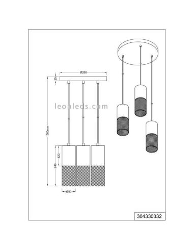 MEdidas Lámpara de techo vintage marrón y negra Tosh 3xE27 304330332 Trio | LeonLeds