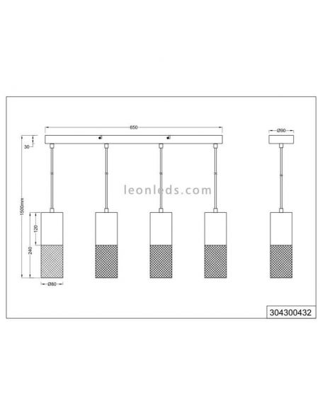 Luminária pendente vintage de metal Tosh 4xE27 da Trio Lighting| medidas para hall de entrada| Iluminação LeonLeds