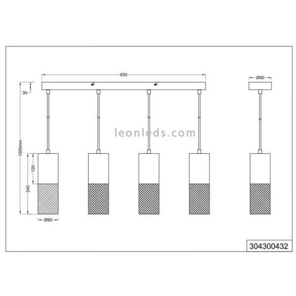 Luminária pendente vintage de metal Tosh 4xE27 da Trio Lighting| medidas para hall de entrada| Iluminação LeonLeds