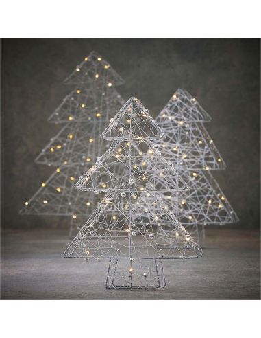Set 3 árboles de navidad plateados luz fría y 90 LEDs | LeónLeds Iluminación