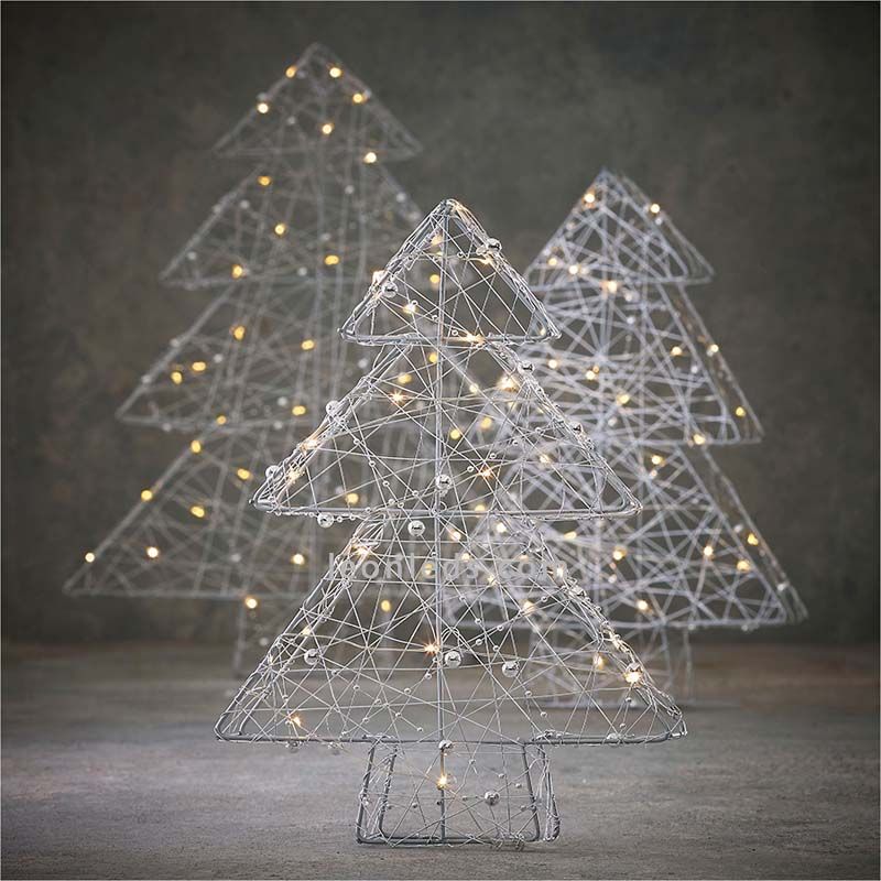 Set 3 árboles de navidad plateados luz fría