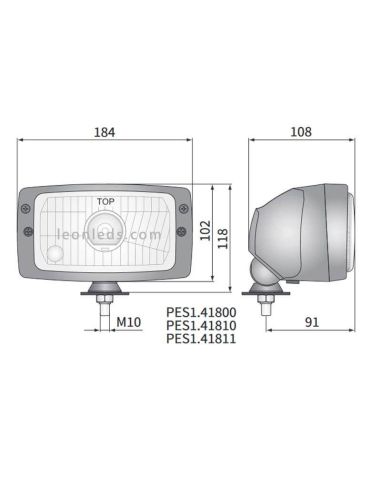 Dimensiones Faro Delantero cortas y largas Homologado PES1.41800 Wesem | LeonLeds