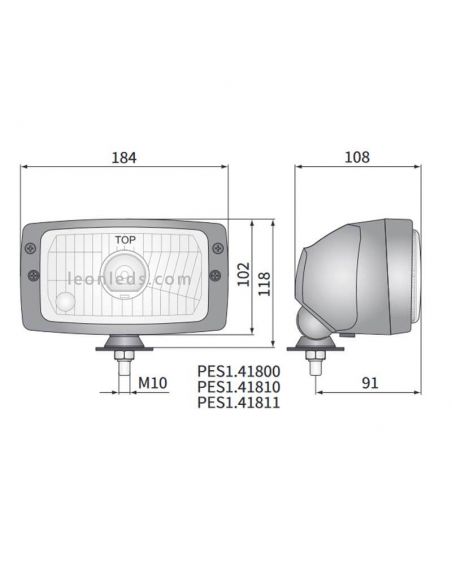Dimensiones Faro Delantero cortas y largas Homologado PES1.41800 Wesem | LeonLeds