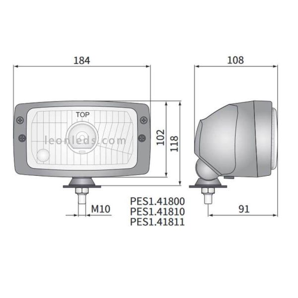 Dimensions des phares courts et longs Approuvé PES1.41800 Wesem | leonleds