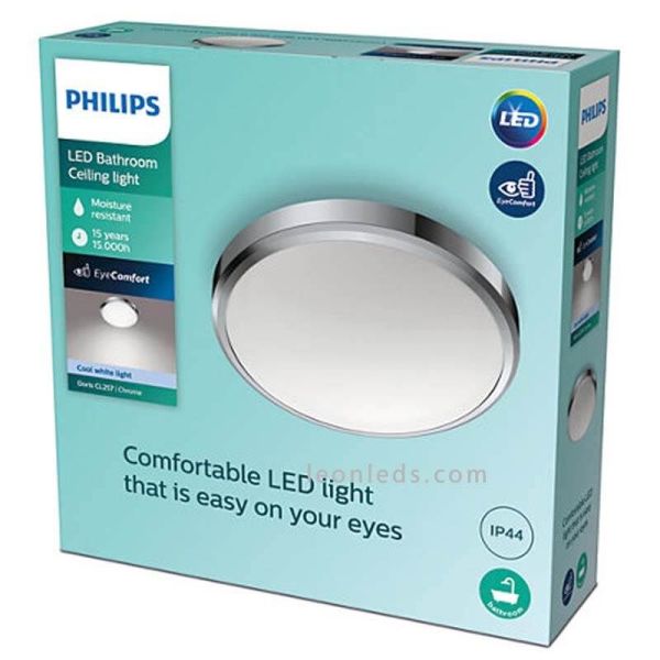 Plafón LED cromado Doris IP44 17W 1700Lm Philips | LeonLeds Iluminación