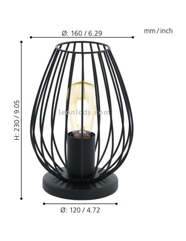 Lámpara de Sobremesa negra Newtown 1xE27 de Eglo Iluminación |pantalla abierta medusa negra| LeonLeds Iluminación