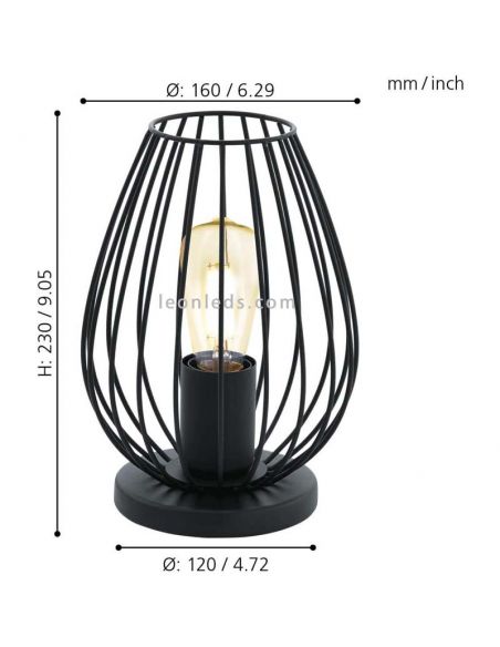 Lámpara de Sobremesa negra Newtown 1xE27 de Eglo Iluminación |pantalla abierta medusa negra| LeonLeds Iluminación