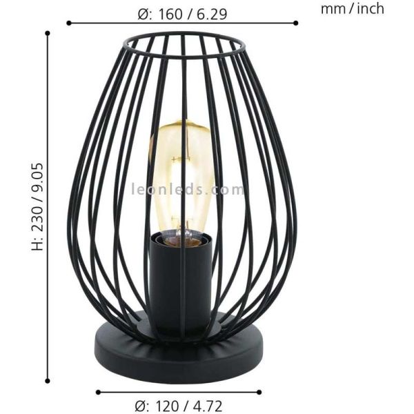 Lámpara de Sobremesa negra Newtown 1xE27 de Eglo Iluminación |pantalla abierta medusa negra| LeonLeds Iluminación
