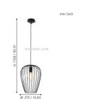 Lámpara colgante de acero Newtown1xE27 de Eglo Iluminación |pantalla abierta medusa negra| LeonLeds Iluminación