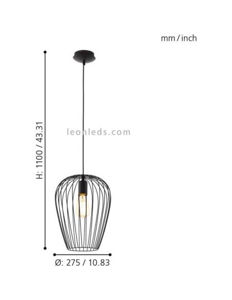 Lámpara colgante de acero Newtown1xE27 de Eglo Iluminación |pantalla abierta medusa negra| LeonLeds Iluminación
