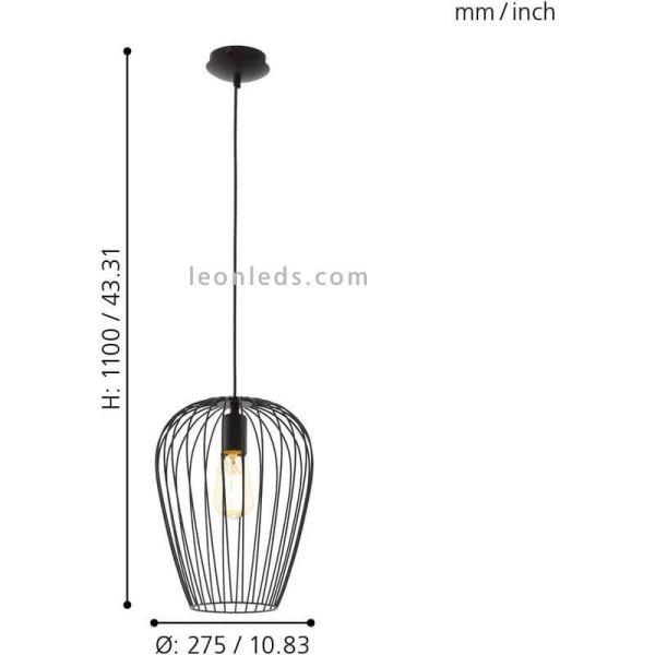 Lámpara colgante de acero Newtown1xE27 de Eglo Iluminación |pantalla abierta medusa negra| LeonLeds Iluminación