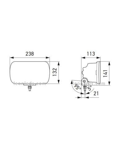 Dimensões Farol de LED Jumbo retangular homologado 1FE 016 773-001 Hella | Leon Iluminação LED