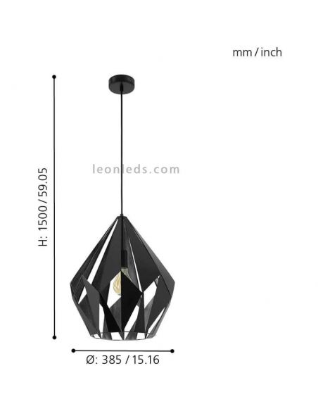 Lámpara de Techo Carlton 1 negra y plata 1XE27 | Lámpara plateada de Eglo Lighting | LeonLeds Iluminación