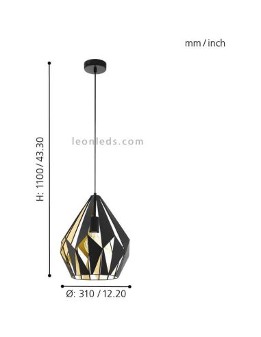 Plafonnier noir et doré Carlton 1 1XE27 | Lampe en or noir par Eglo Lighting | Éclairage LeonLeds