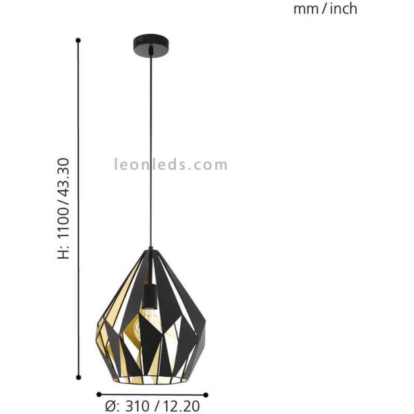 Lámpara de Techo Carlton 1 negra y oro 1XE27 | Lámpara oro negro de Eglo Lighting | LeonLeds Iluminación