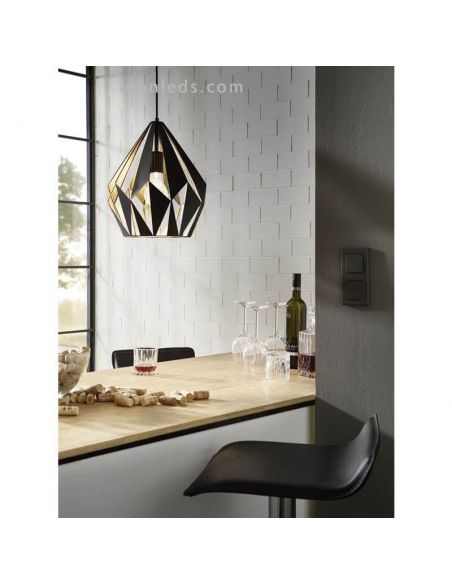 Lámpara de Techo Carlton 1 negra y oro 1XE27 | Lámpara dorada de Eglo Lighting | LeonLeds Iluminación