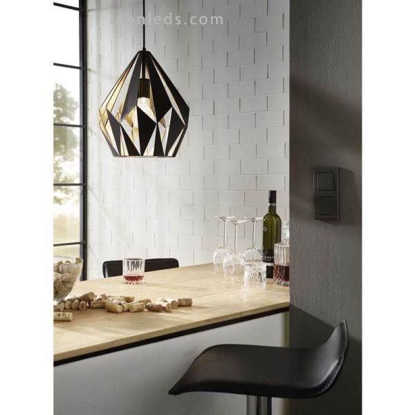 Lámpara de Techo Carlton 1 negra y oro 1XE27 | Lámpara dorada de Eglo Lighting | LeonLeds Iluminación